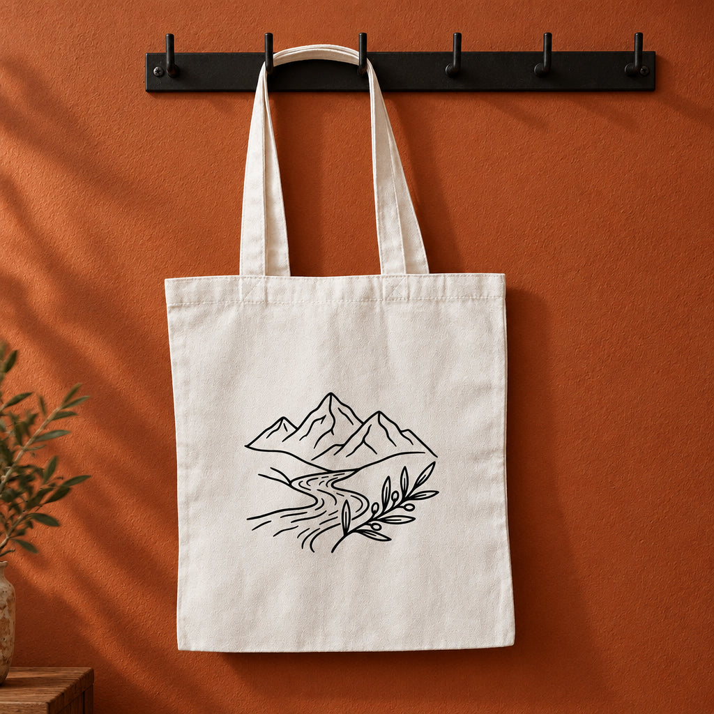 Minimalist Mountain & River Tote Bag Set Of 2