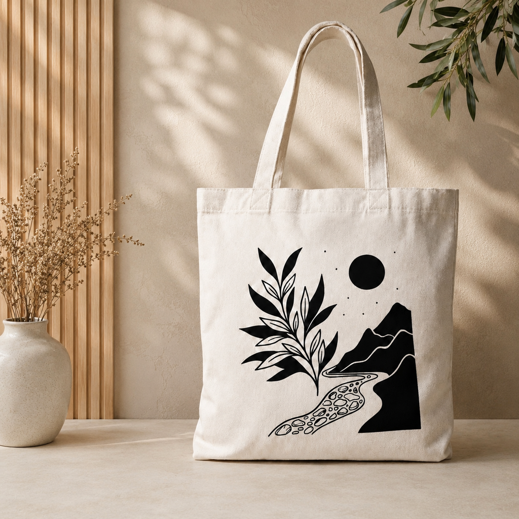 Minimalist Mountain Botanical Tote Bag