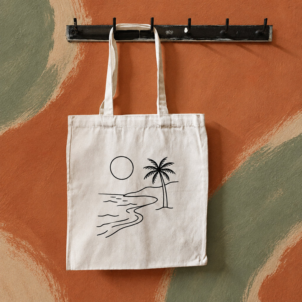 Minimalist Beach Line Art Cotton Tote Bag Set Of 2