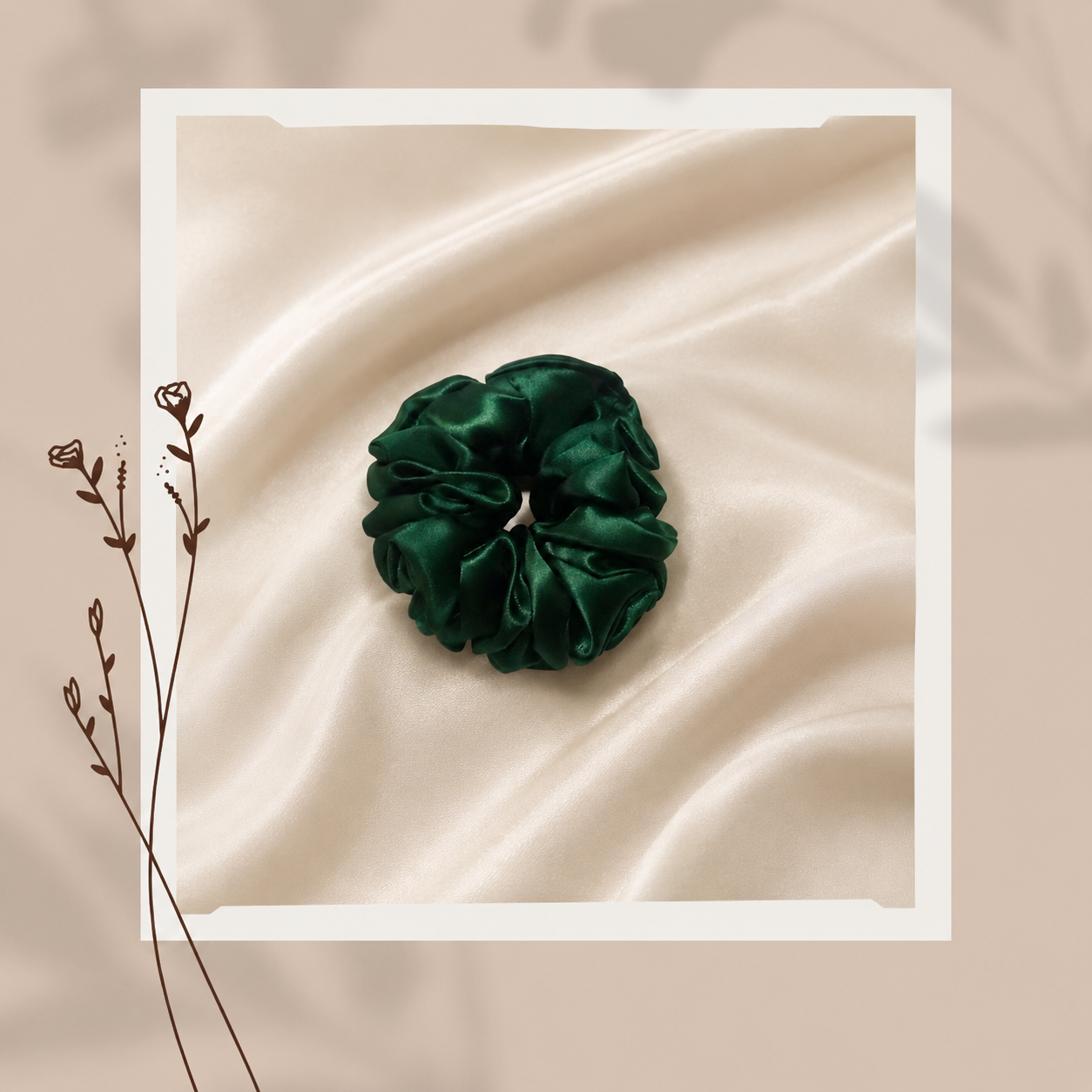 Elegant Dark Green Satin Scrunchie Set Of 3
