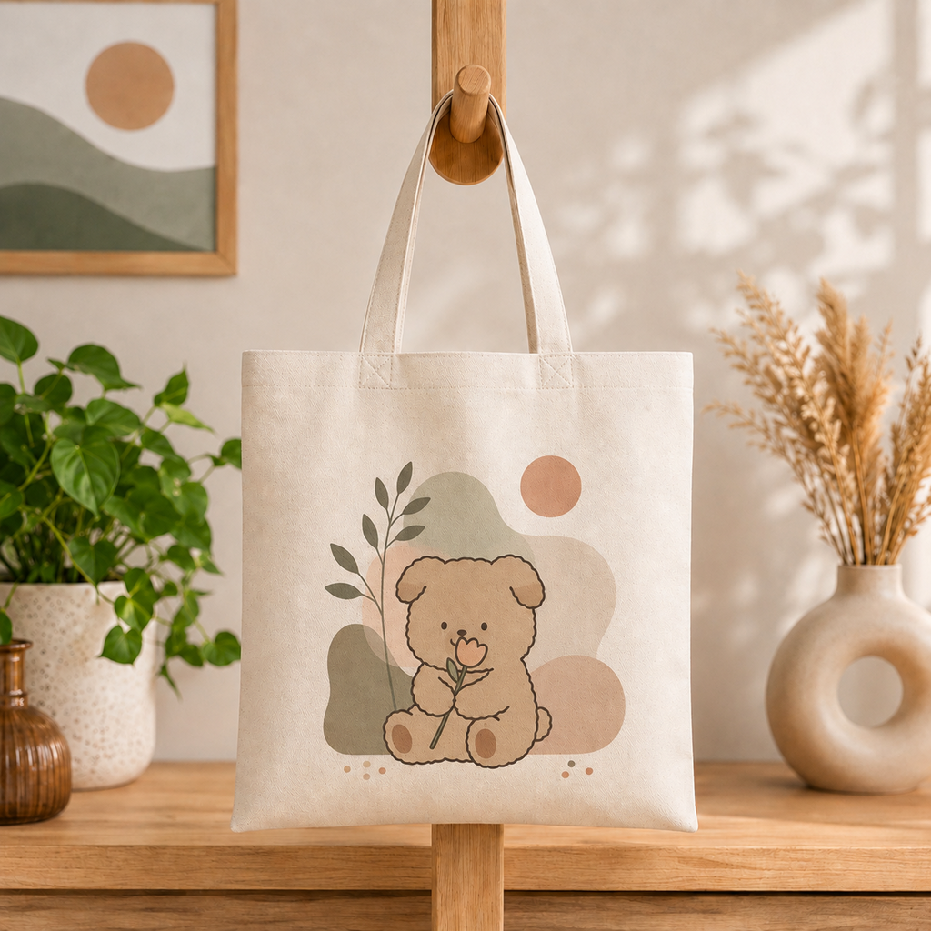 Cute Teddy Bear Canvas Tote Bag