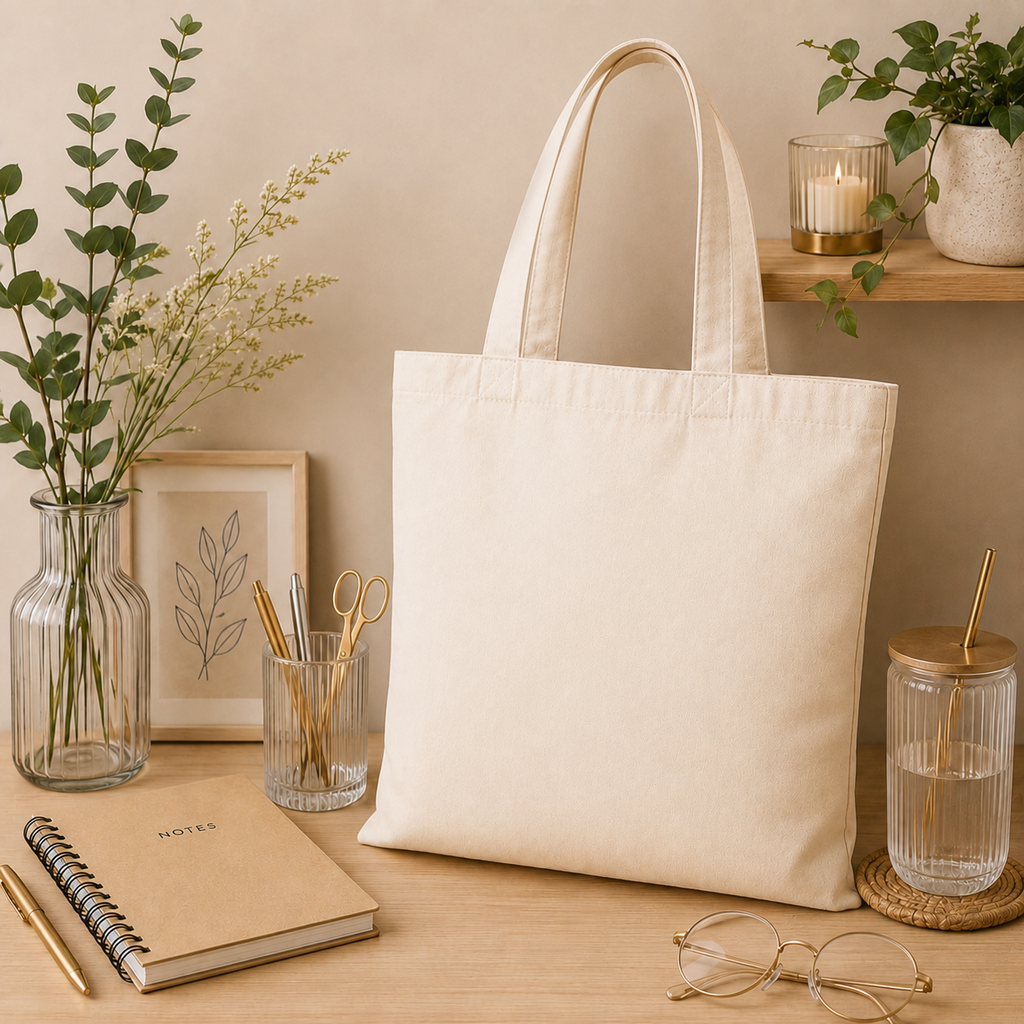 Minimalist Beach Line Art Cotton Tote Bag